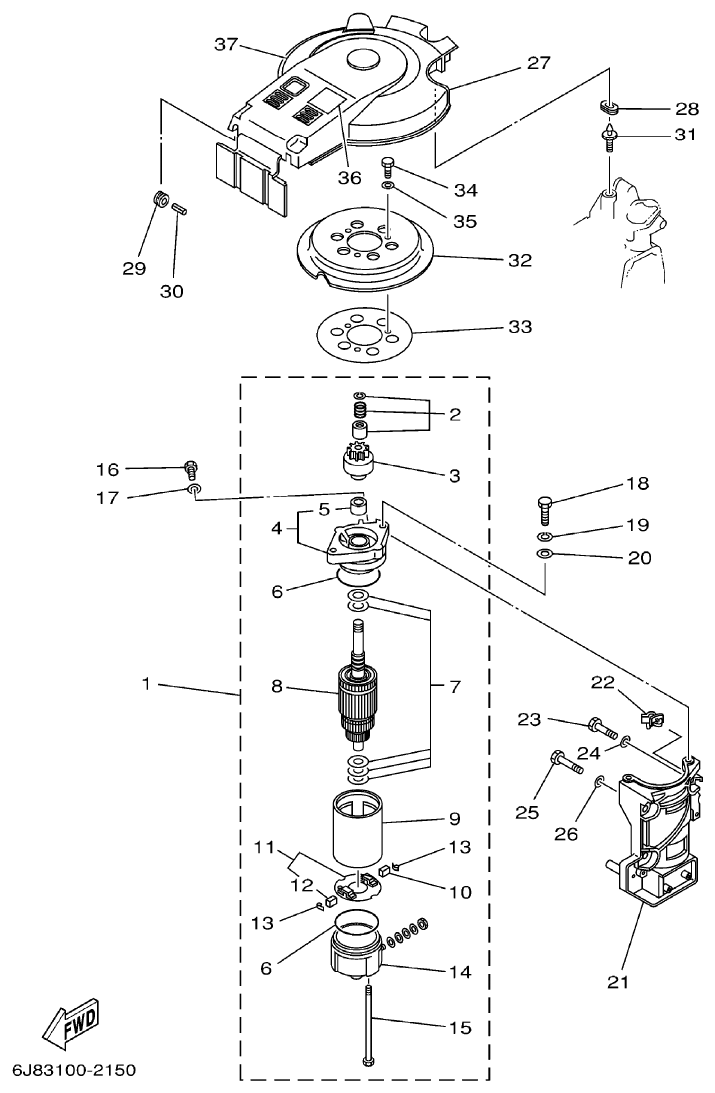Yamaha 30DETO STARTING MOTOR parts diagram