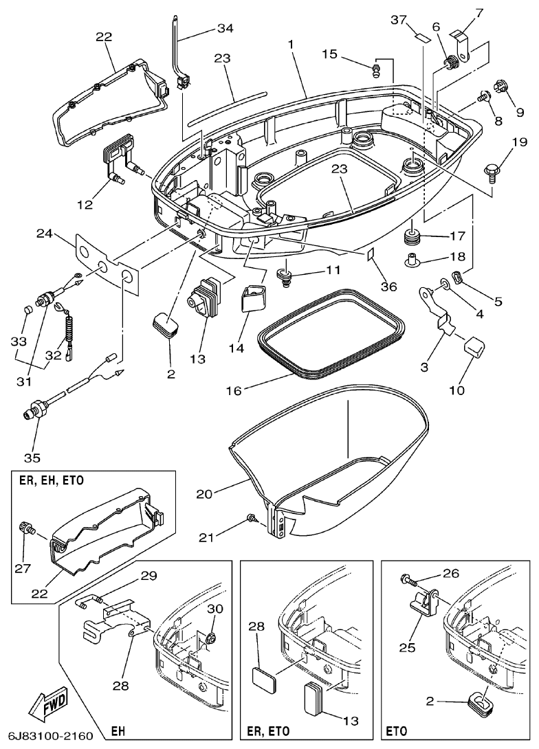 Yamaha 30DETO BOTTOM COWLING parts diagram