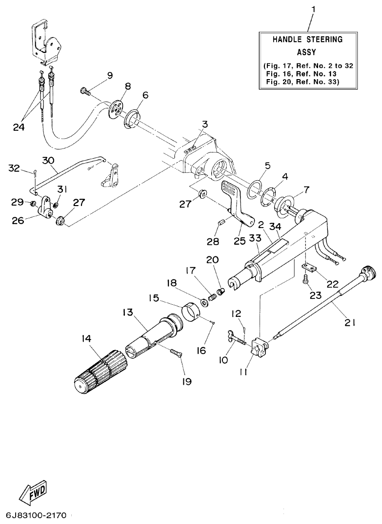 Yamaha 30DETO STEERING parts diagram