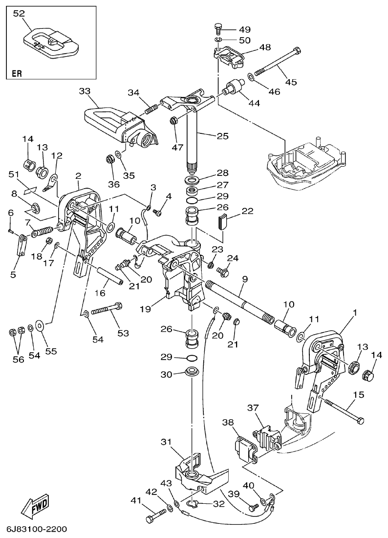 Yamaha 30DETO BRACKET 1 parts diagram