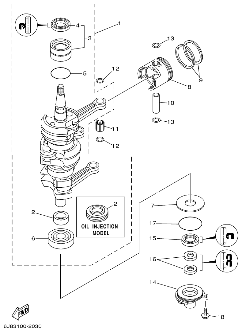 Yamaha 30DETO CRANKSHAFT. PISTON parts diagram