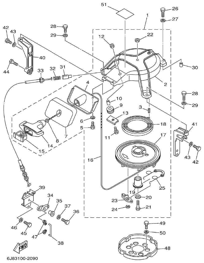Yamaha 30DETO STARTER parts diagram
