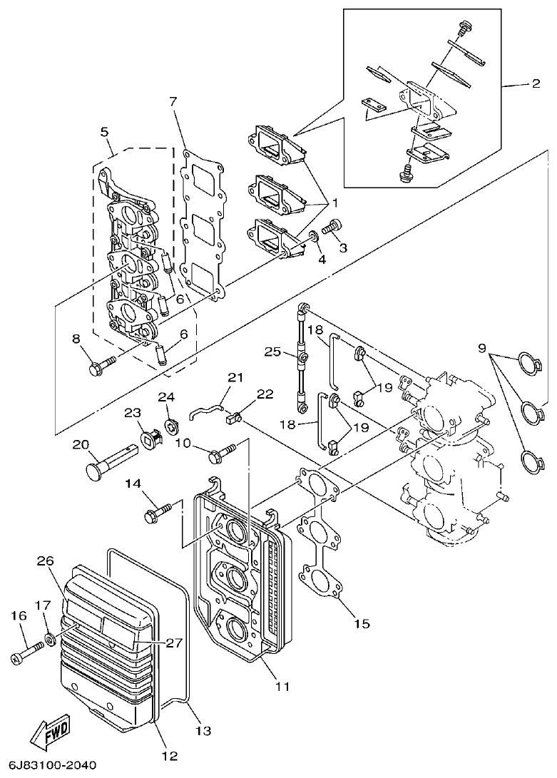 Yamaha 30DMH, 30DETO INTAKE parts diagram
