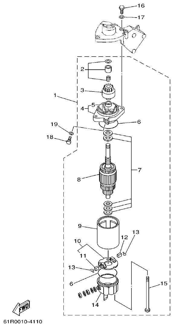 Yamaha 30G STARTING MOTOR parts diagram
