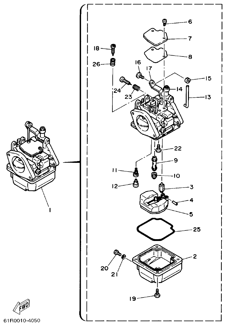 Yamaha 30G CARBURETOR parts diagram