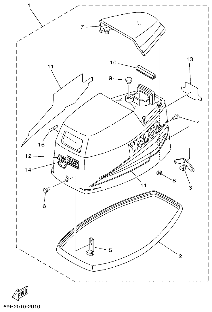 Yamaha 25B, 25X, 30H TOP COWLING parts diagram