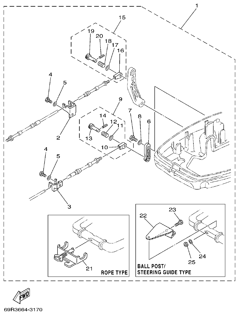 Yamaha 25B, 25X, 30H REMO CON ATTACHMENT parts diagram