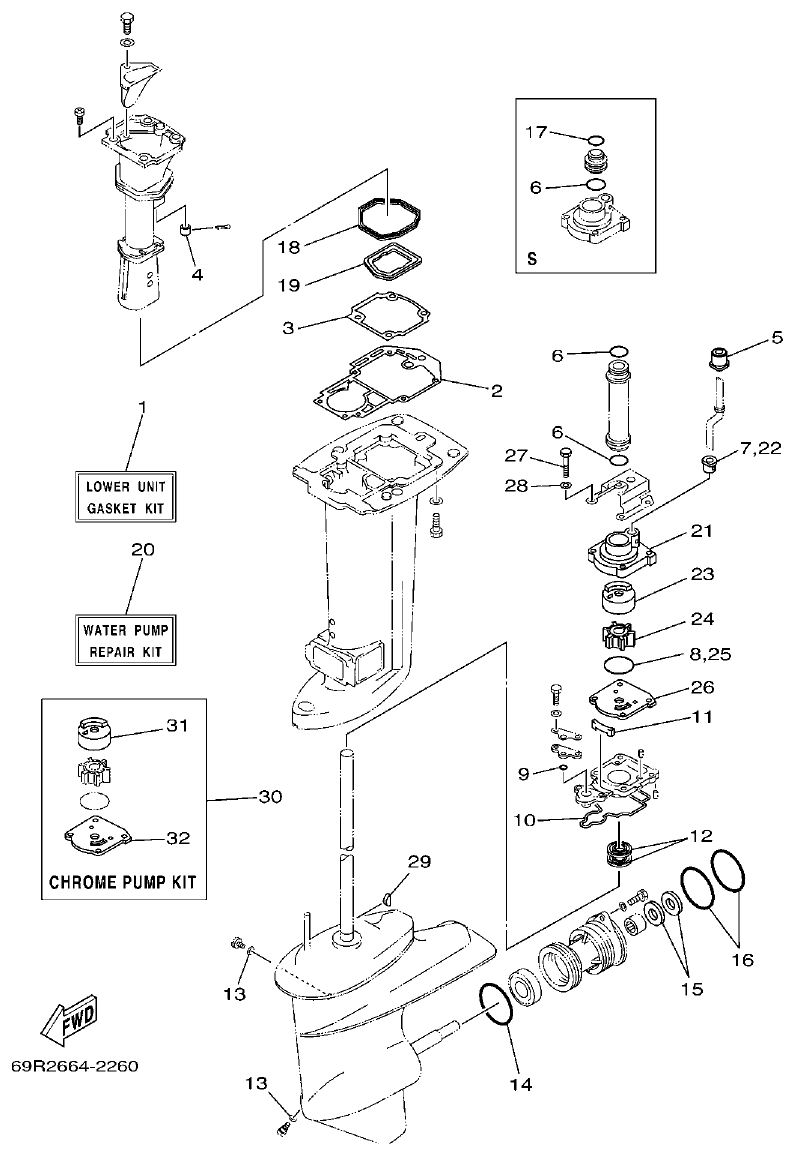 Yamaha 25B, 25X, 30H REPAIR KIT 2 parts diagram