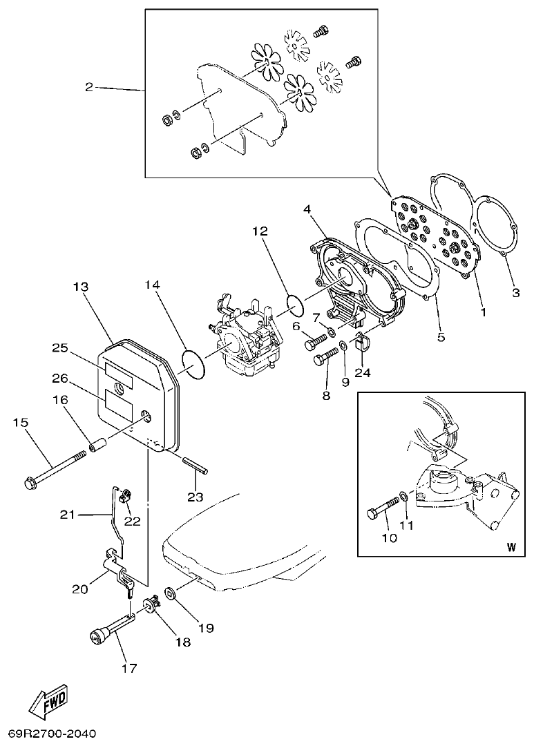 Yamaha 25B, 25X, 30H INTAKE parts diagram