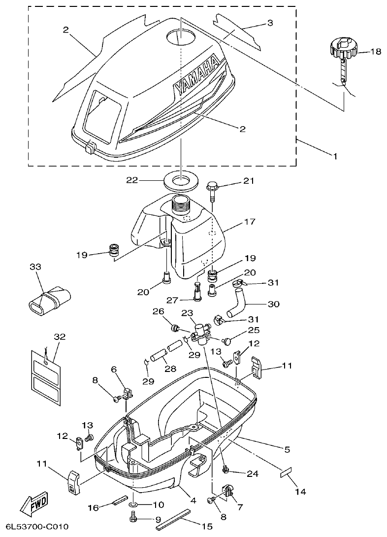 Yamaha 3AMH COWLING & FUEL parts diagram