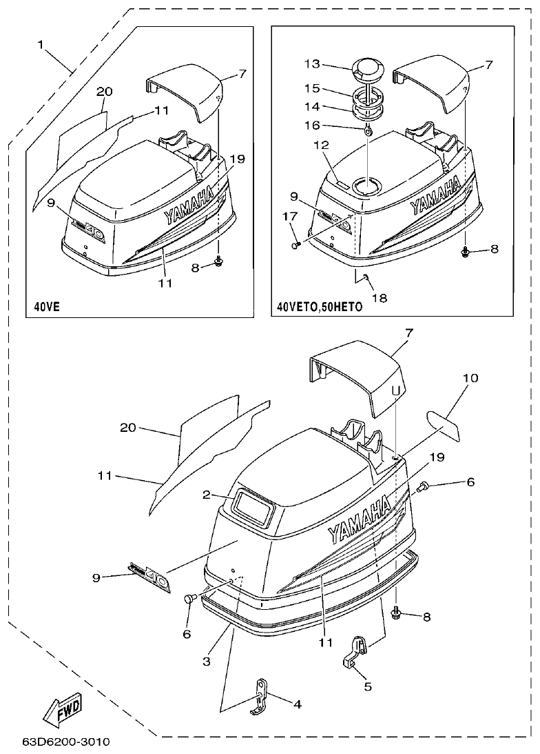 Yamaha PC_40V'04 TOP COWLING parts diagram