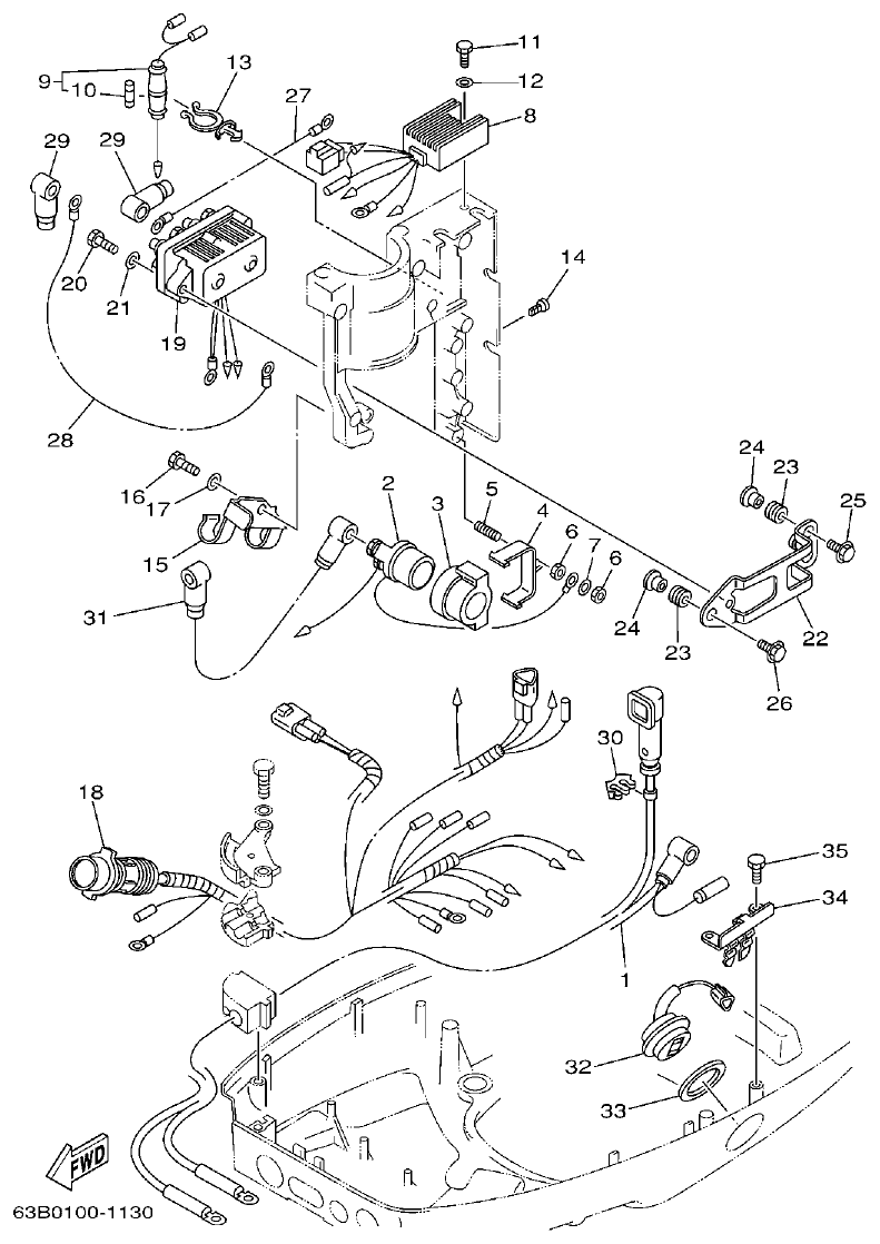 Yamaha 40VMHO, 40VEO, 40YETO, 40YMHO ELECTRICAL 2 parts diagram
