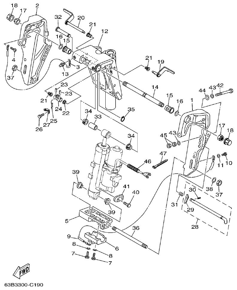 Yamaha 40VMHO, 40VEO, 40YETO, 40YMHO BRACKET 1 parts diagram