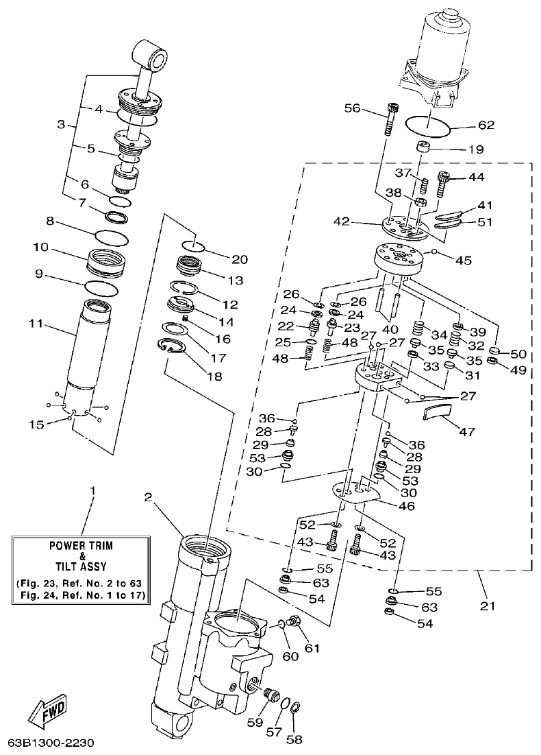Yamaha 40VMHO, 40VEO, 40YETO, 40YMHO POWER TRIM & TILT ASSY 1 parts diagram
