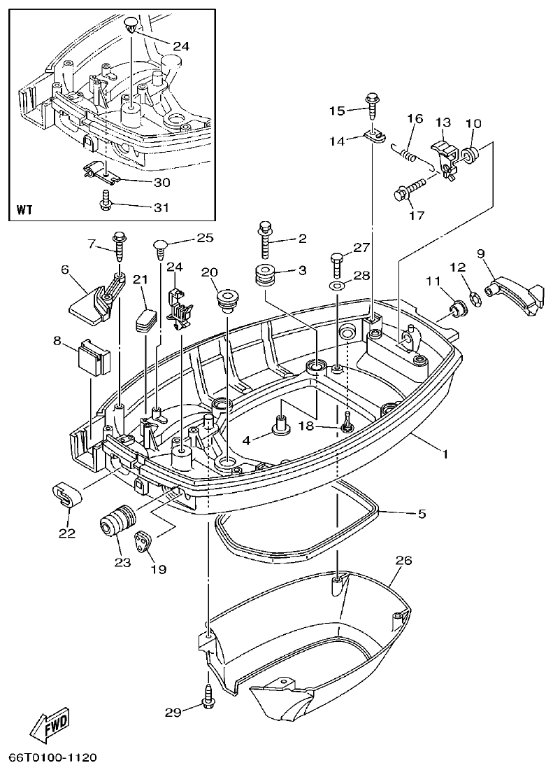 Yamaha E40X BOTTOM COWLING parts diagram