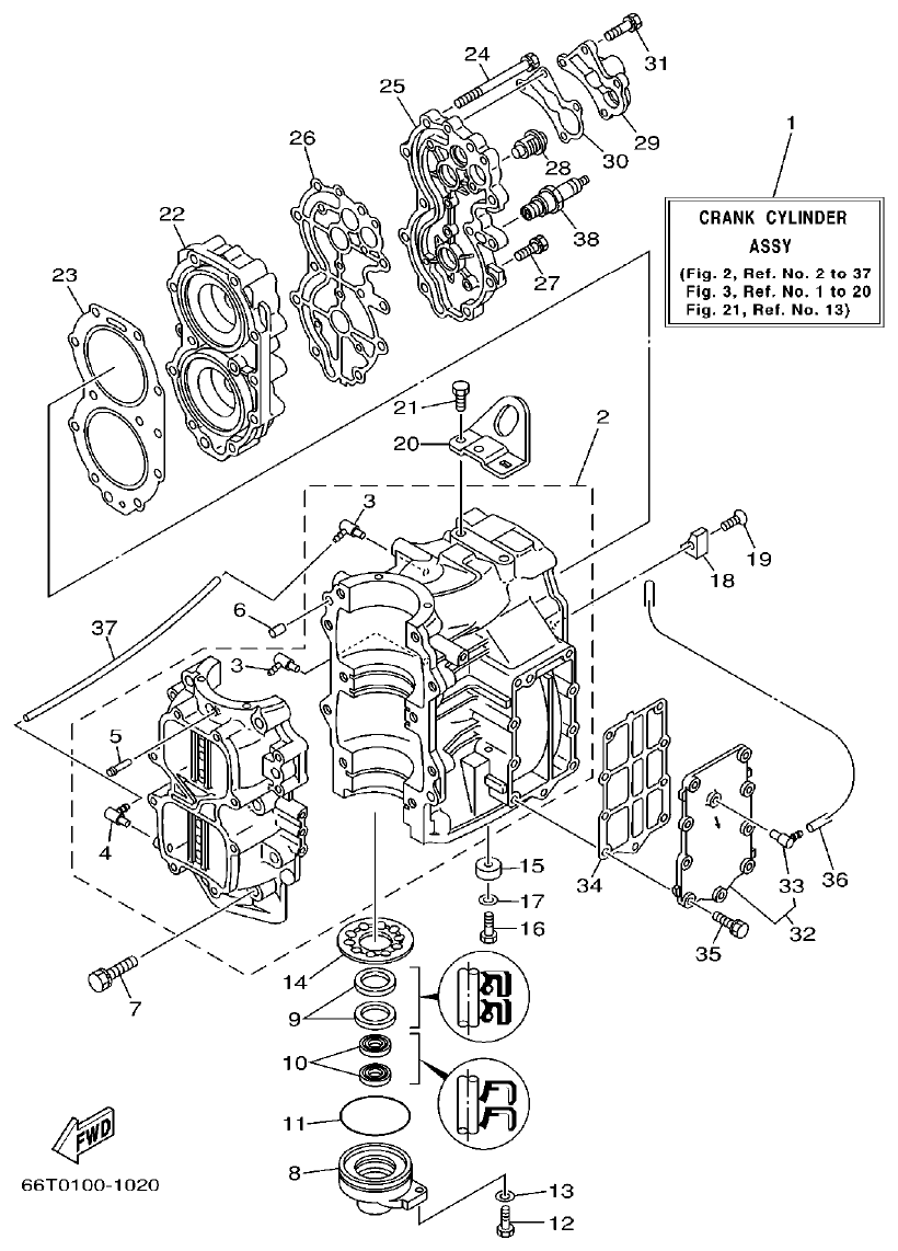 Yamaha E40X CYLINDER. CRANKCASE parts diagram