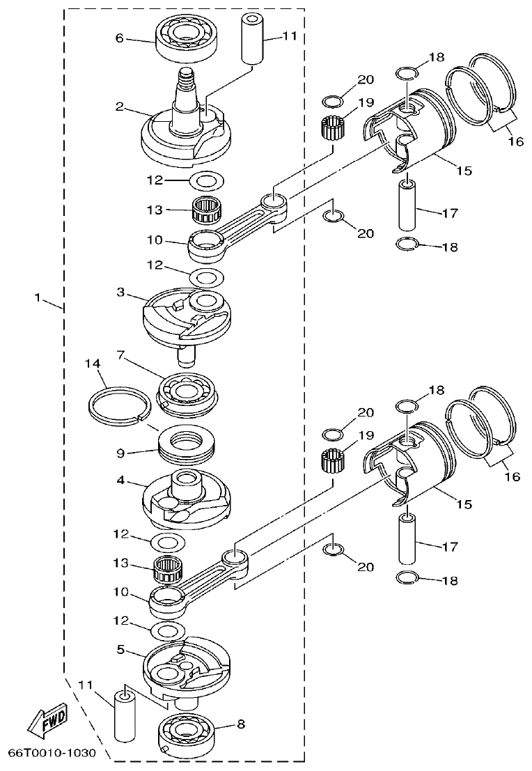 Yamaha E40X CRANKSHAFT. PISTON parts diagram