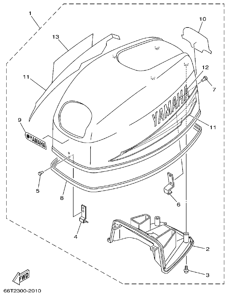 Yamaha 40XMH TOP COWLING parts diagram