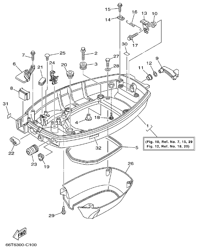 Yamaha 40XMH BOTTOM COWLING parts diagram