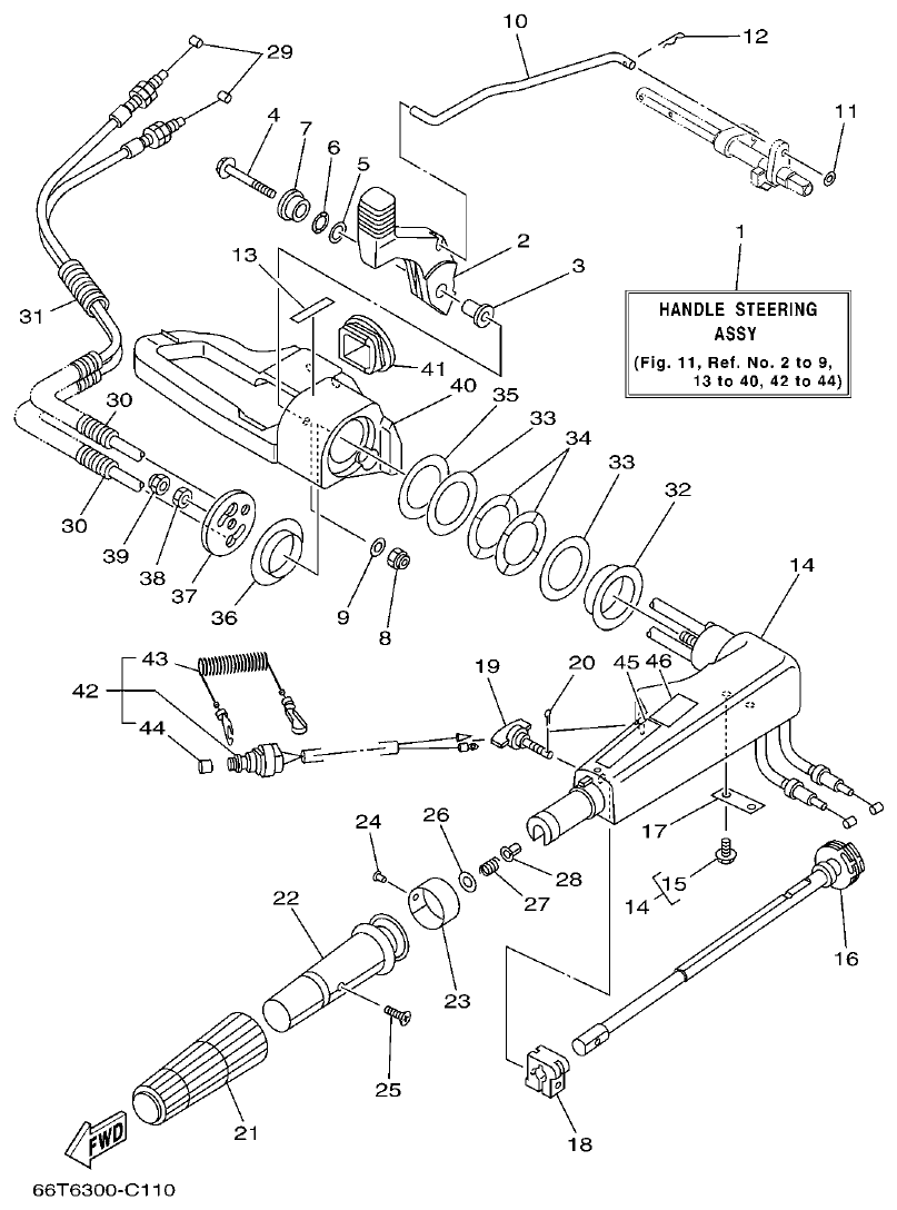Yamaha 40XMH STEERING parts diagram
