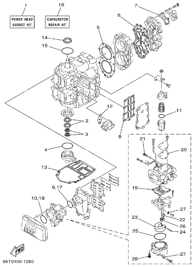Yamaha 40XMH REPAIR KIT 1 parts diagram