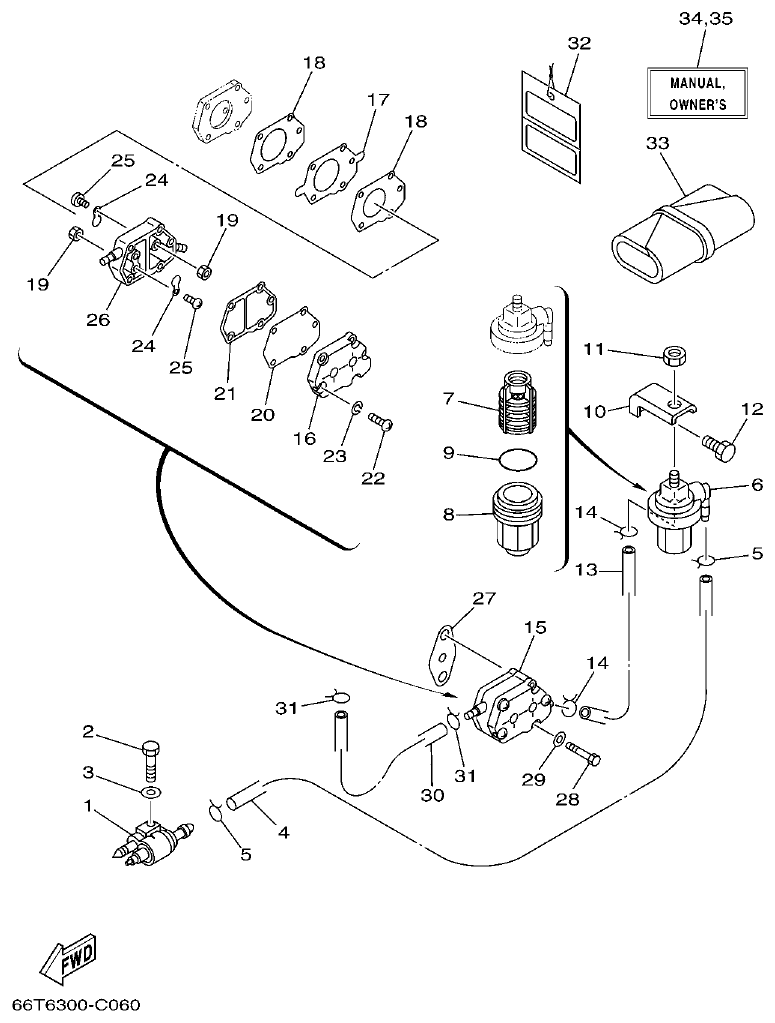Yamaha 40XMH FUEL parts diagram