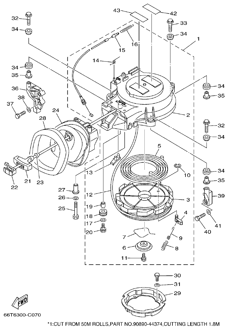 Yamaha 40XMH STARTER parts diagram