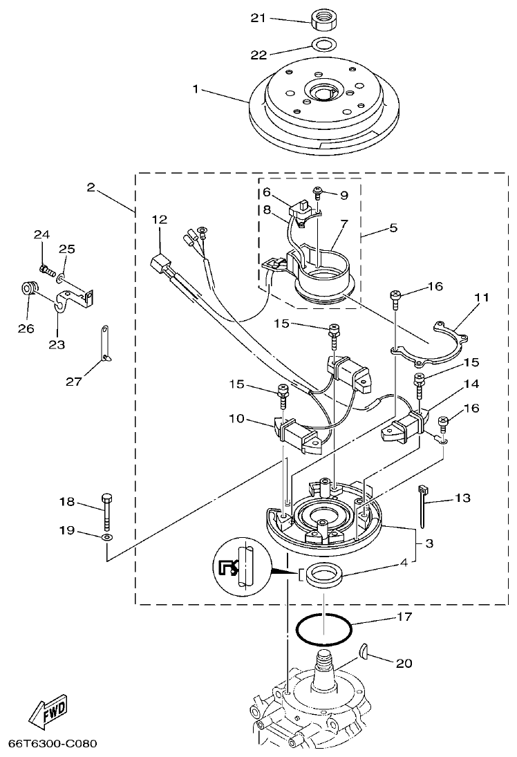 Yamaha 40XMH GENERATOR parts diagram