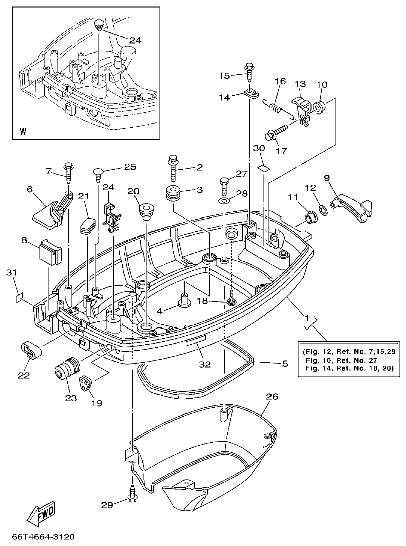 40XMH, 40XW – section 12 BOTTOM COWLING parts diagram