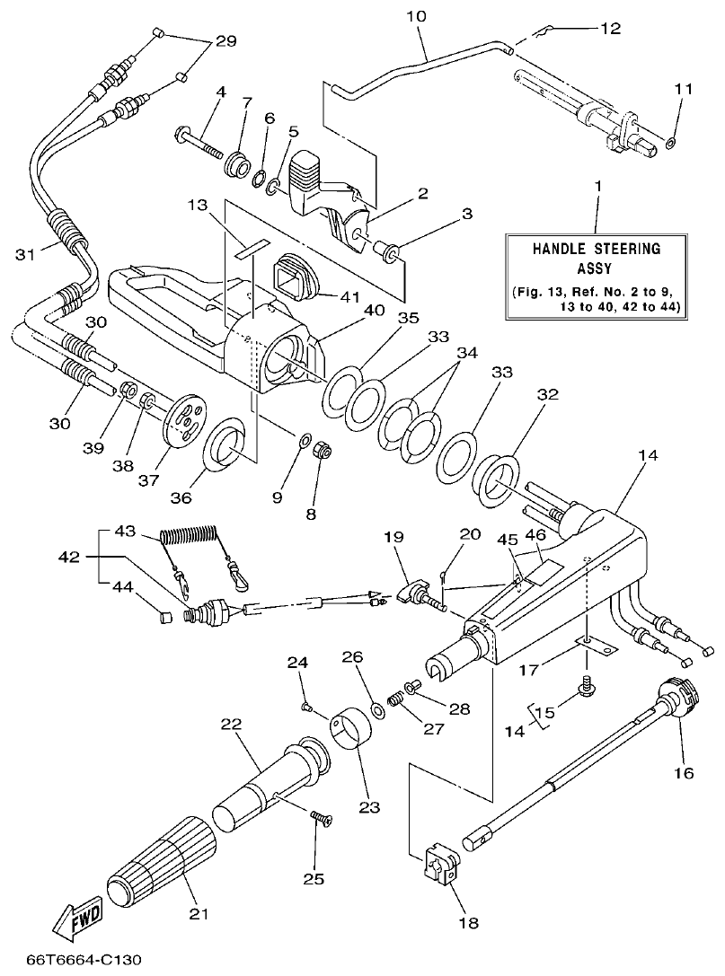 40XMH, 40XW – section 13 STEERING parts diagram