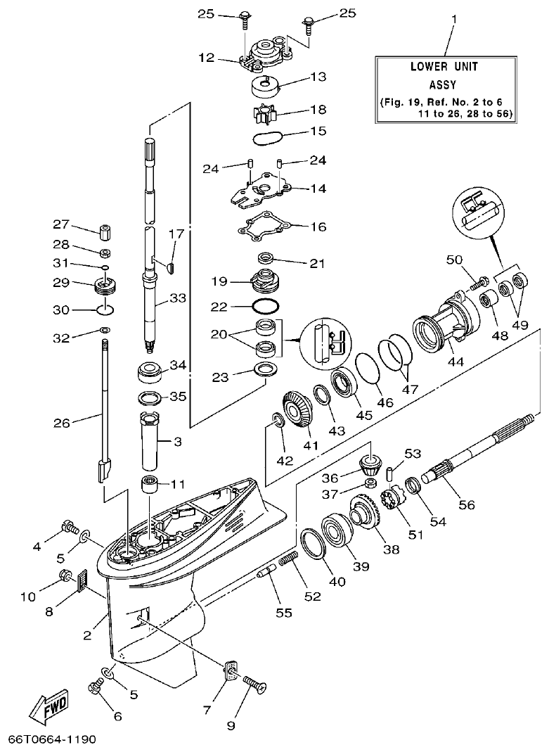40XMH, 40XW – section 19 LOWER CASING & DRIVE 1 parts diagram