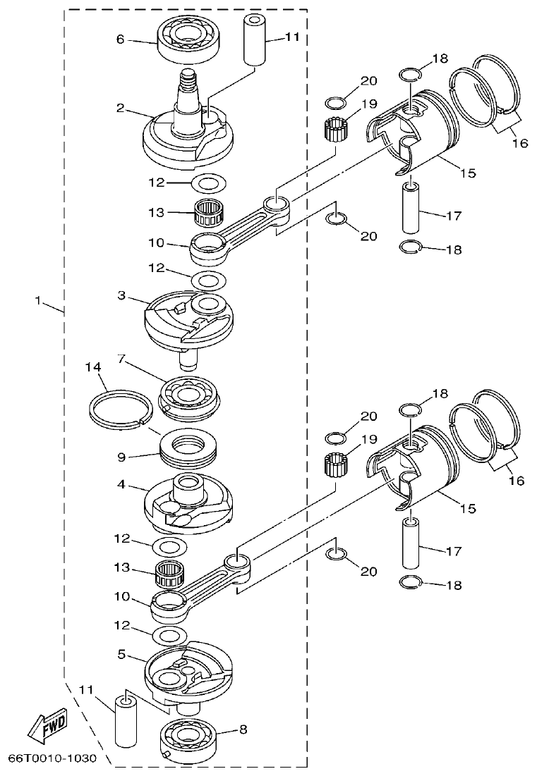 40XMH, 40XW – section 3 CRANKSHAFT & PISTON parts diagram
