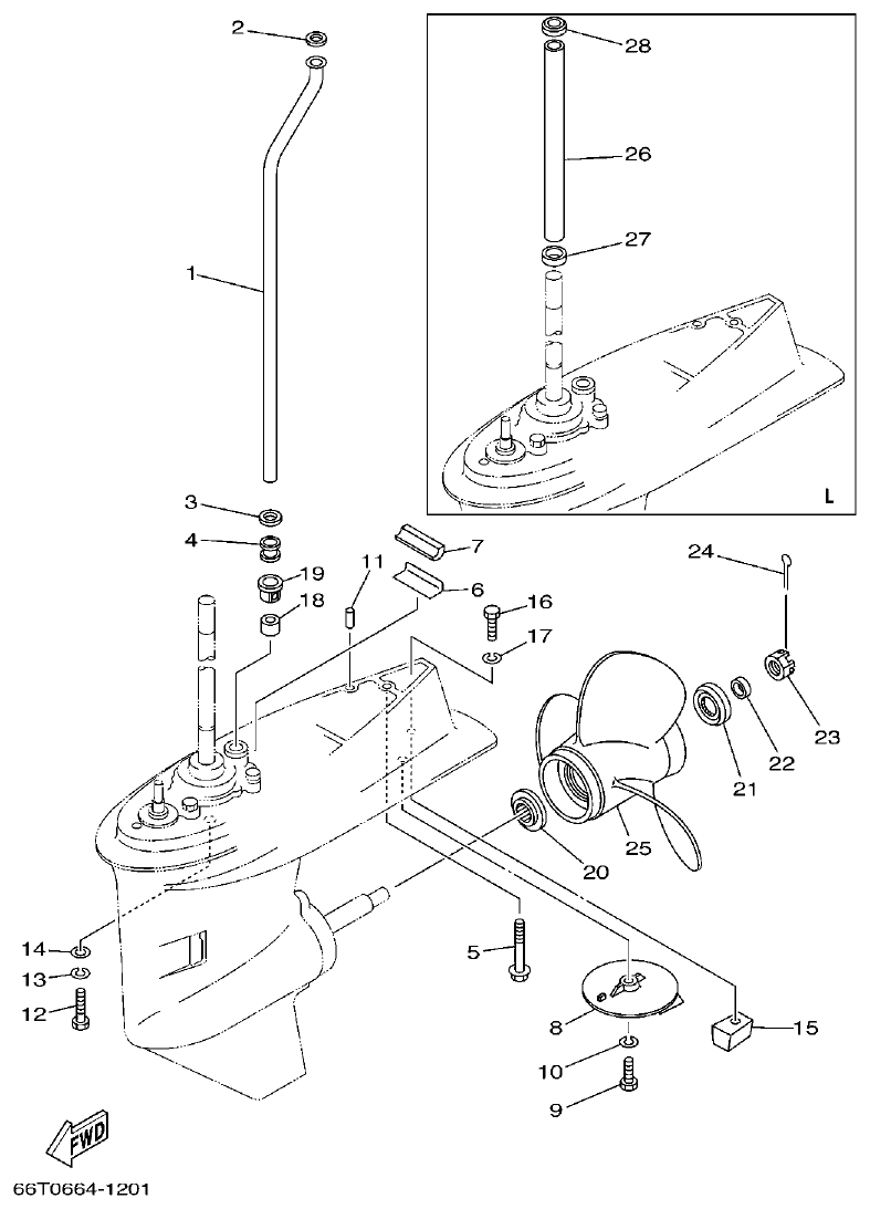 Yamaha E40XMH, 40XWT LOWER CASING & DRIVE 2 parts diagram