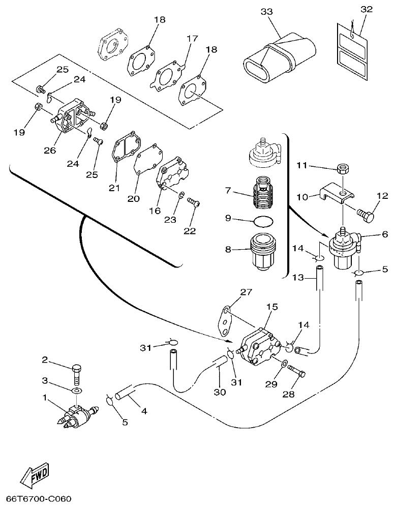 Yamaha E40XMH, 40XWT FUEL parts diagram