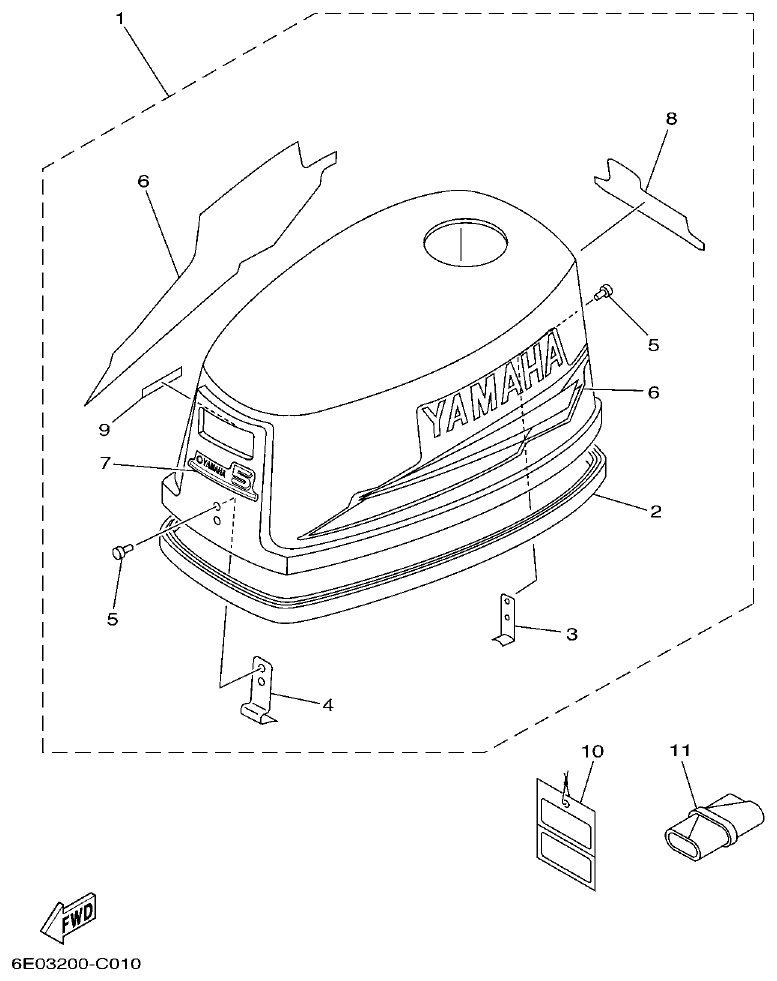 Yamaha 4AC, 5C, 5CS TOP COWLING parts diagram