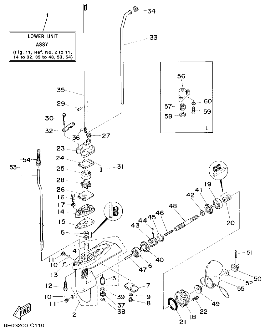 Yamaha 4AC, 5C, 5CS LOWER CASING & DRIVE parts diagram