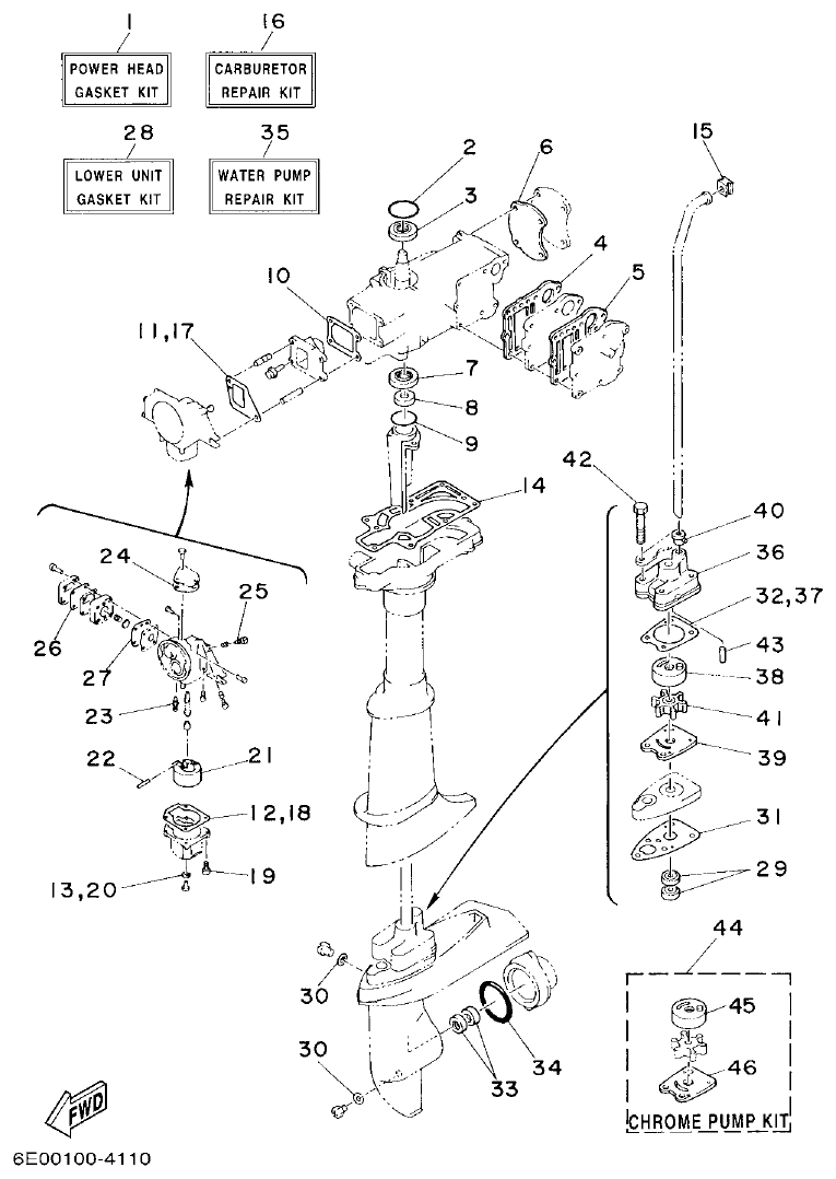 Yamaha 4AC, 5C, 5CS REPAIR KIT parts diagram