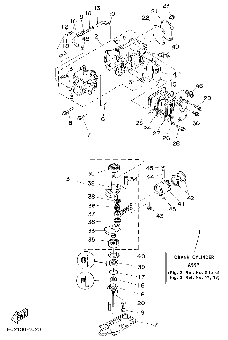 Yamaha 4AC, 5C, 5CS CYLINDER & CRANKCASE parts diagram
