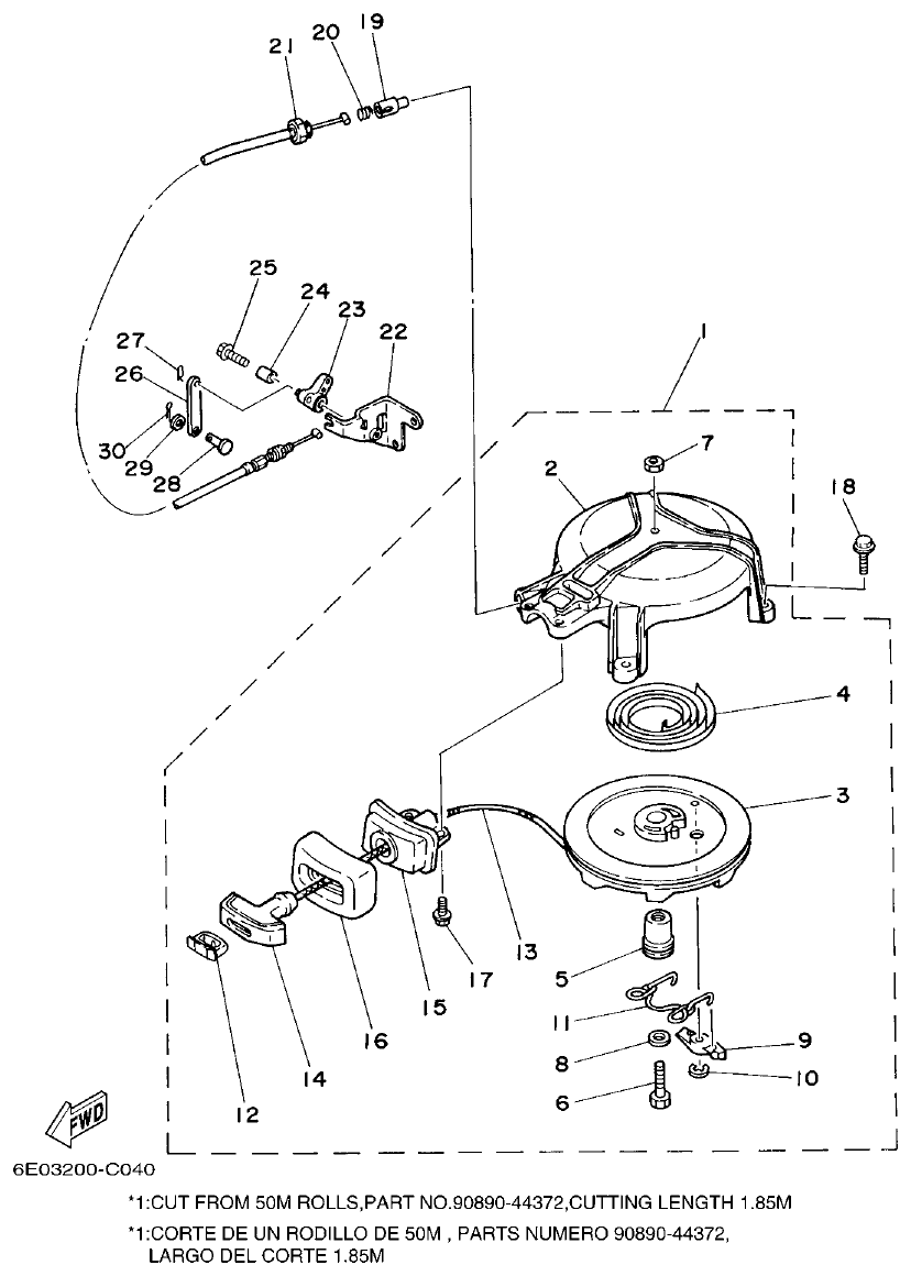 Yamaha 4AC, 5C, 5CS STARTER parts diagram