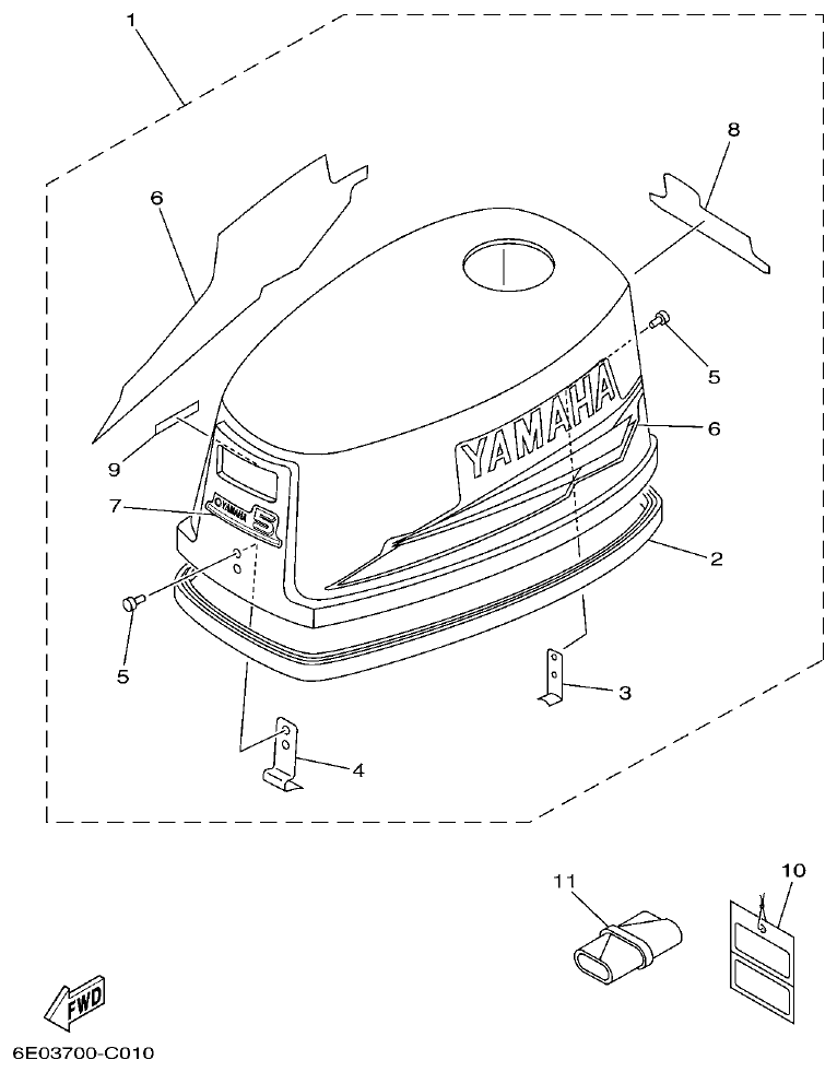 Yamaha 4ACMH, 5CMH TOP COWLING parts diagram