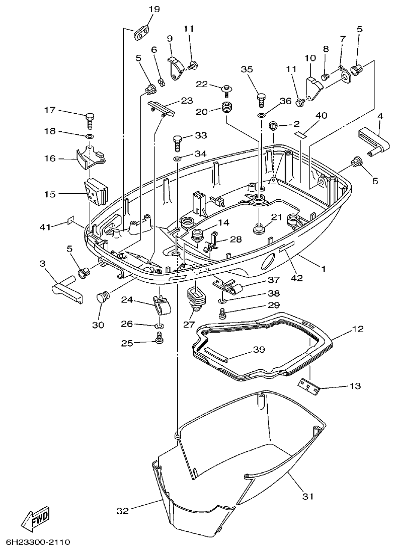 Yamaha 50GETO, 60FETO, 70BETO BOTTOM COWLING parts diagram
