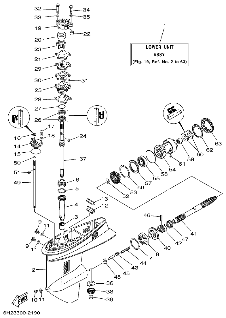Yamaha 50GETO, 60FETO, 70BETO LOWER CASING & DRIVE 3 parts diagram
