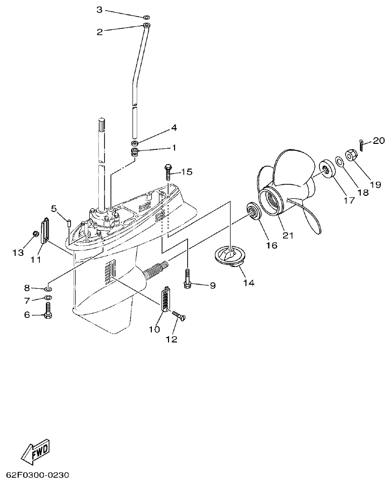 Yamaha 50GETO, 60FETO, 70BETO LOWER CASING & DRIVE 4 parts diagram