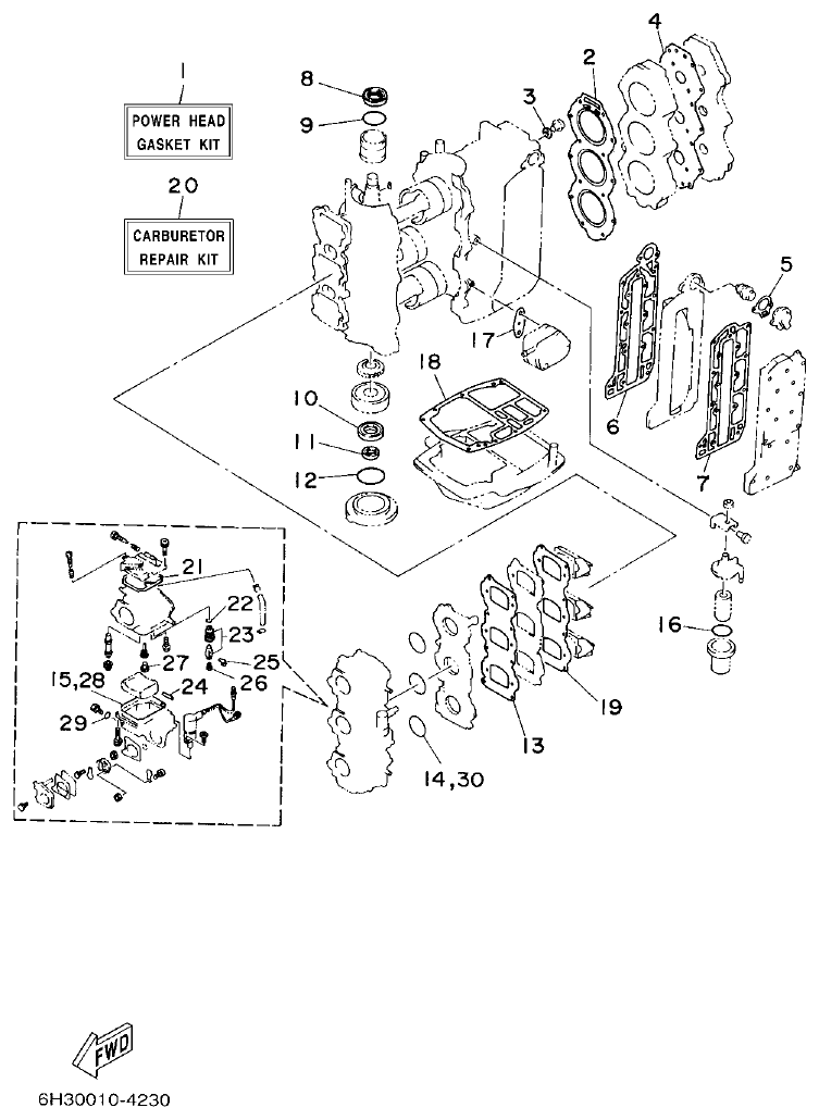 Yamaha 50GETO, 60FETO, 70BETO REPAIR KIT 1 parts diagram