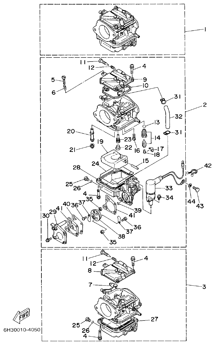 Yamaha 50GETO, 60FETO, 70BETO CARBURETOR parts diagram