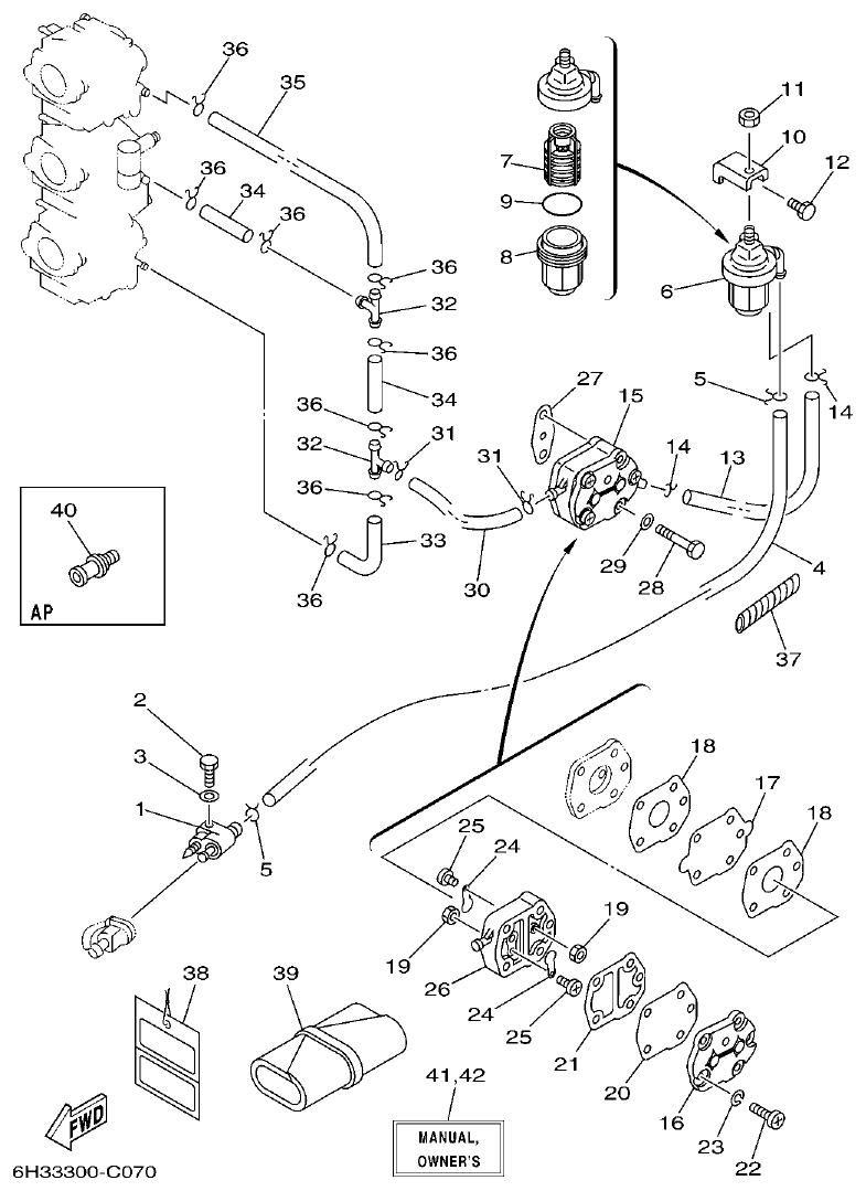 Yamaha 50GETO, 60FETO, 70BETO FUEL parts diagram