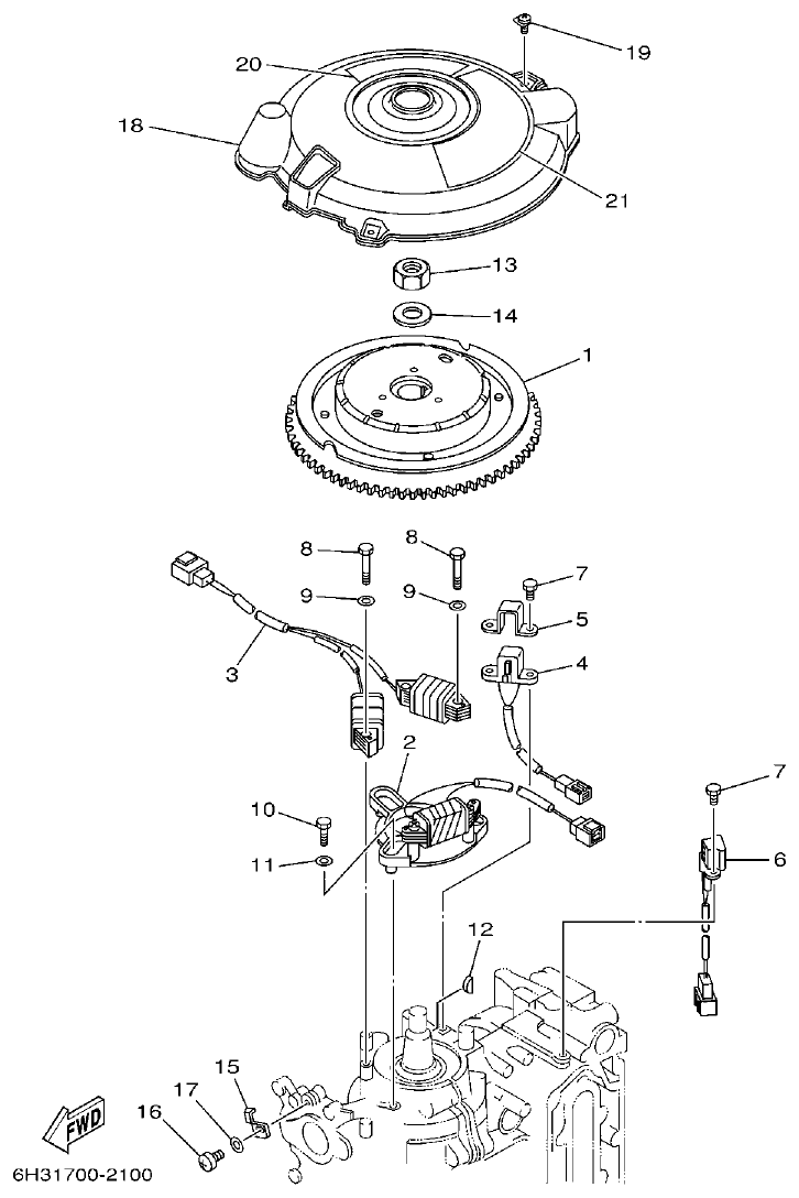 Yamaha 50GETO, 60FETO, 70BETO GENERATOR parts diagram