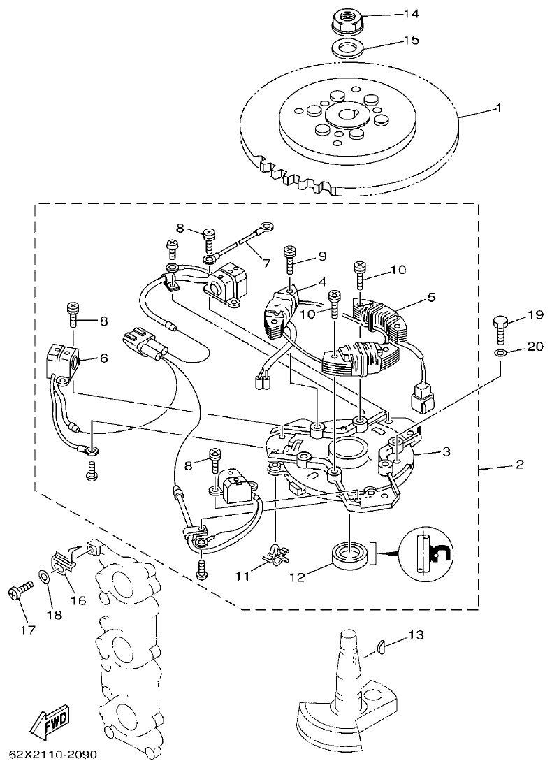 Yamaha 40V, 50H GENERATOR parts diagram