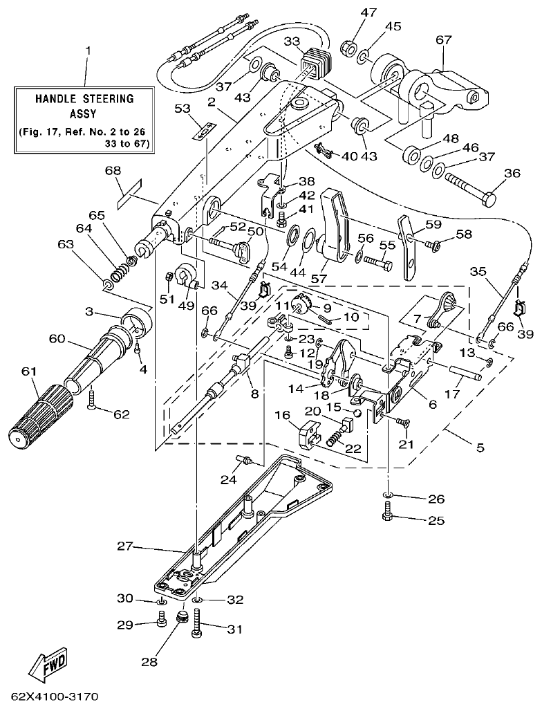 Yamaha 40V, 50H STEERING parts diagram