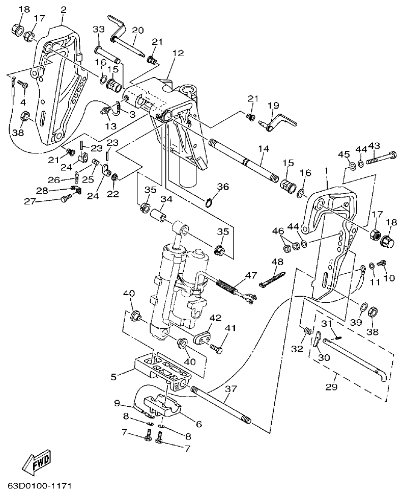 Yamaha 40V, 50H BRACKET 1 parts diagram